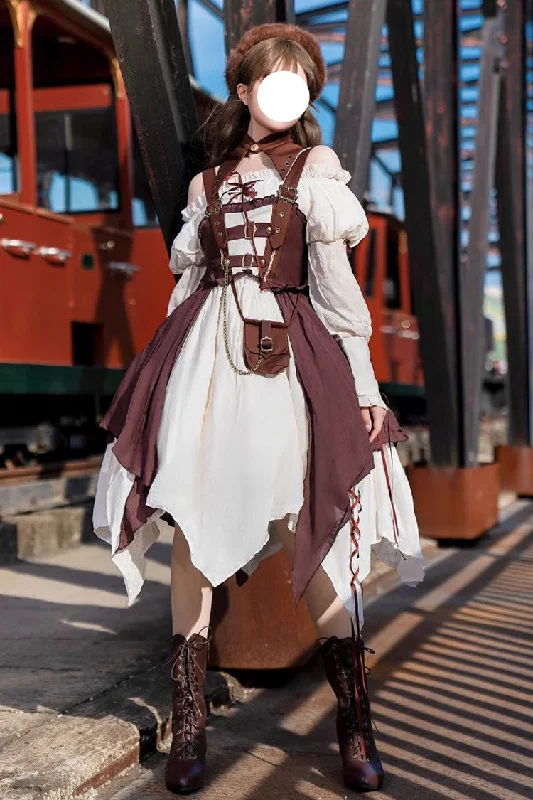 White/Brown Pirate's Guide Irregular Punk Lolita Jsk Dress