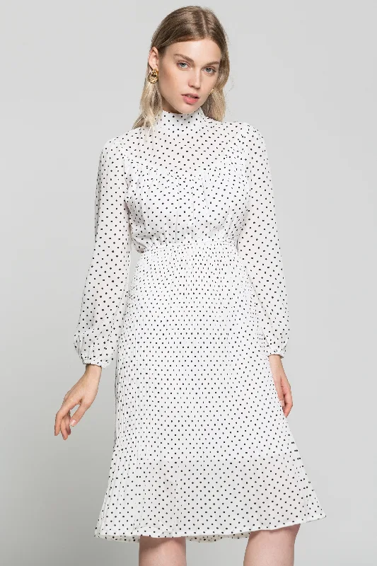 White Ruffle Sleeves Black Polka Dot Dress