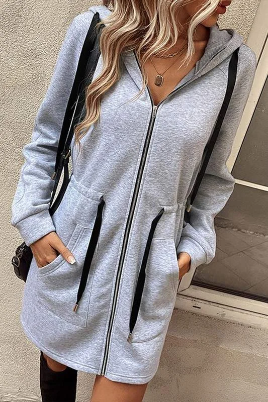 ZIPPER FLEECE HOODIE DRESS