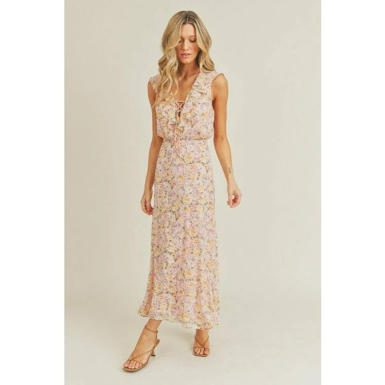 Pink Vanilla Lace Up Front Maxi Dress