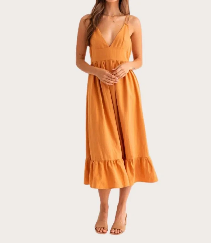 Double Spaghetti Midi Dress In Orange