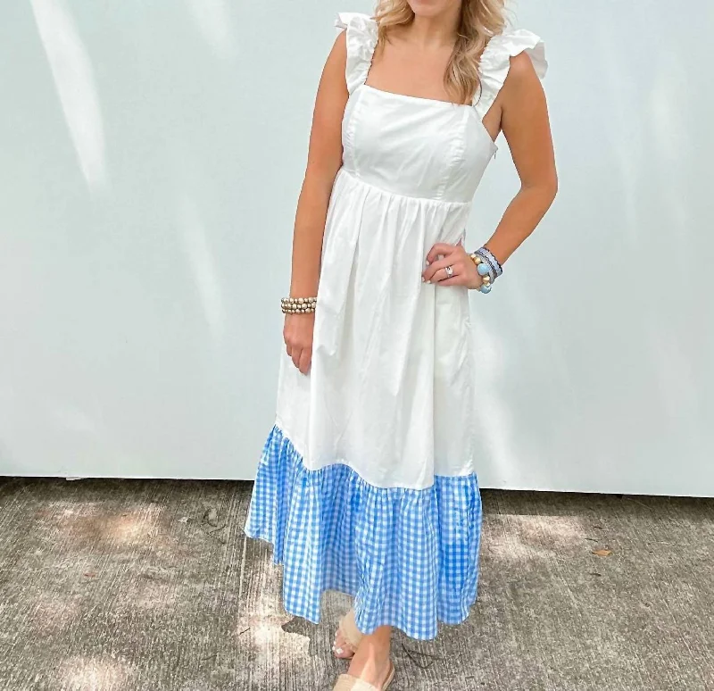 Mejier Midi Dress In White/blue