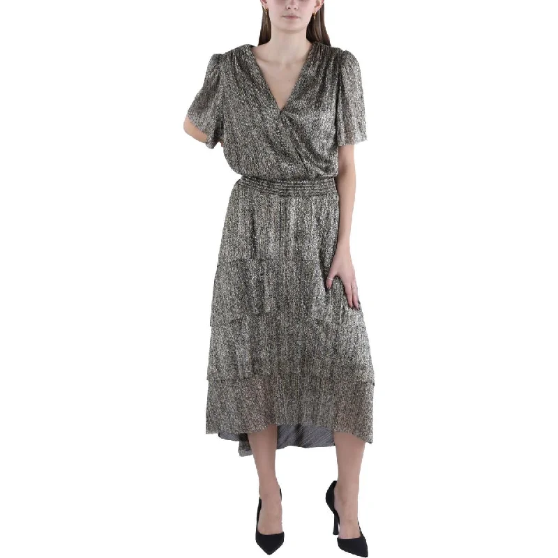 Plus Womens Metallic Midi Cocktail And Party Dress