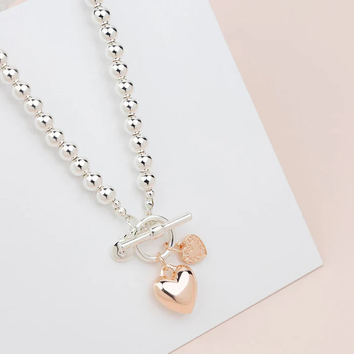 Limited Edition | SHORT |Silver & Rose Gold Heart Necklace