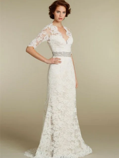 Other Lace, Three Quarter Sleeve, Sweetheart Neckline, K