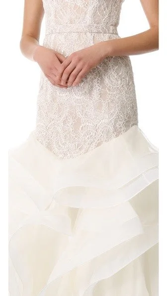 Other THEIA EMBROIDERED LACE CASCADING RUFFLE GOWN WEDDI