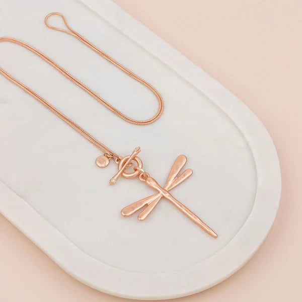 Rose Gold Matt Dragonfly Necklace