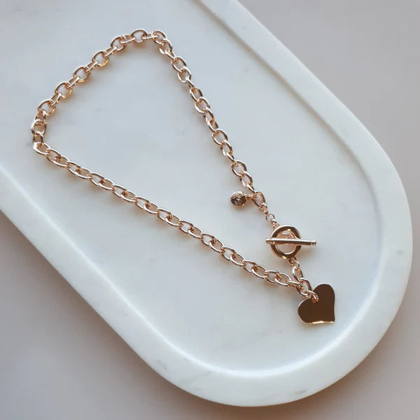 SHORT | Rose Gold Love Heart Toggle Necklace