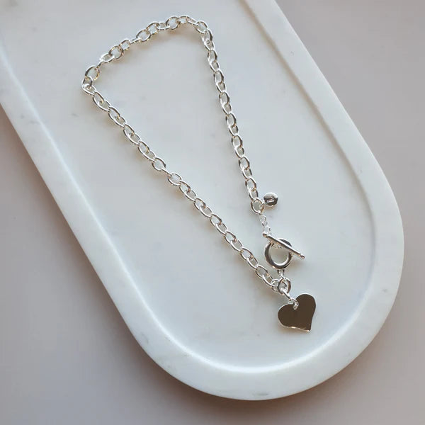 SHORT | Silver Love Heart Toggle Necklace