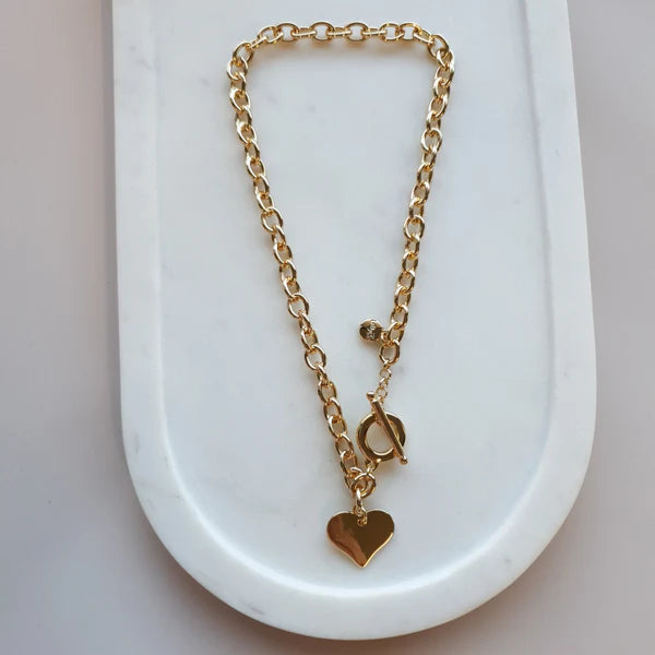 SHORT | Yellow Gold Love Heart Toggle Necklace